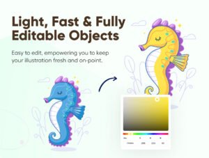 Oceany - Seahorse and Puffer Fish Illustration