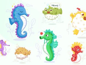 Oceany - Seahorse and Puffer Fish Illustration