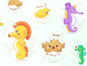 Oceany - Seahorse and Puffer Fish Illustration