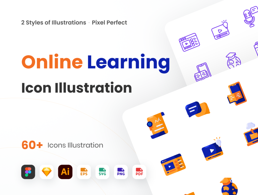 Online Learning Icon Illustrations