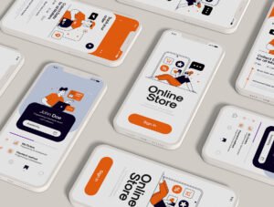 Online shopping and E-commerce concept set