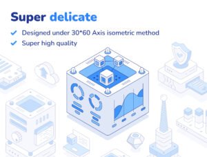 Outline isometric illustration set