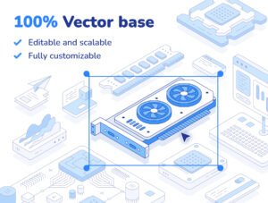 Outline isometric illustration set