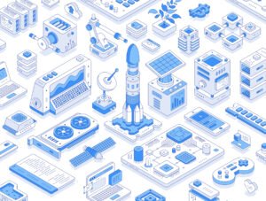Outline isometric illustration set