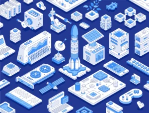 Outline isometric illustration set