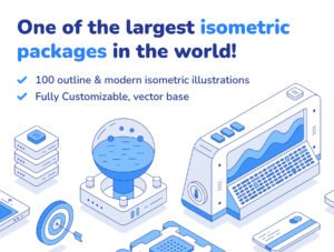 Outline isometric illustration set