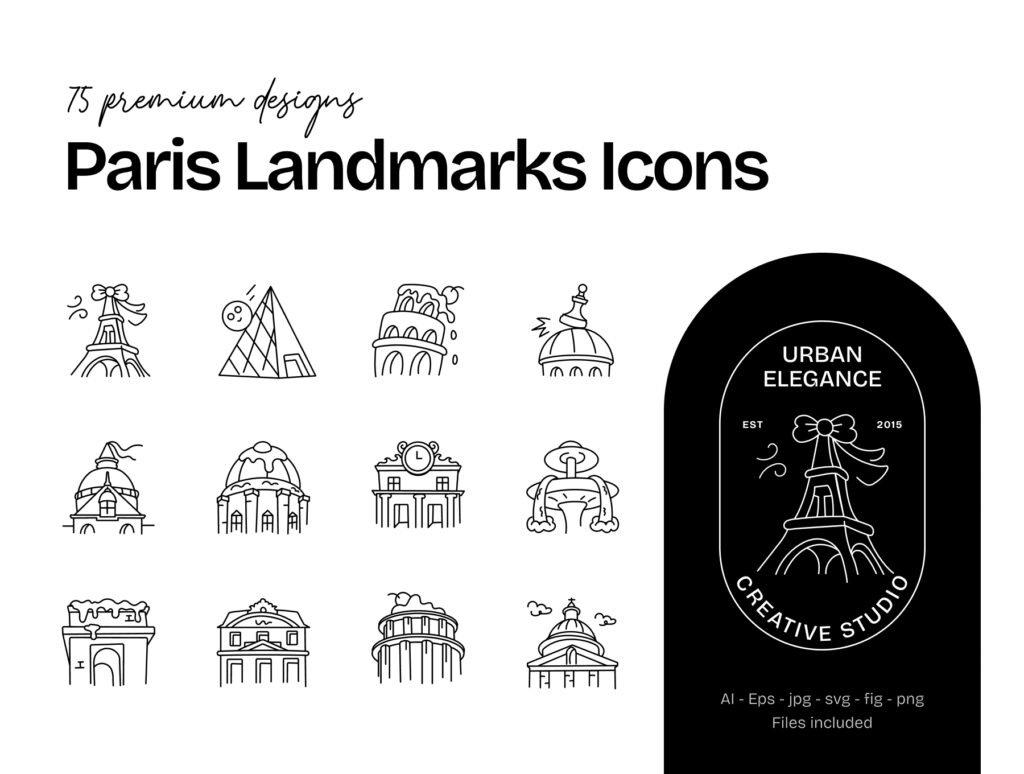 Paris Landmark Icon Set
