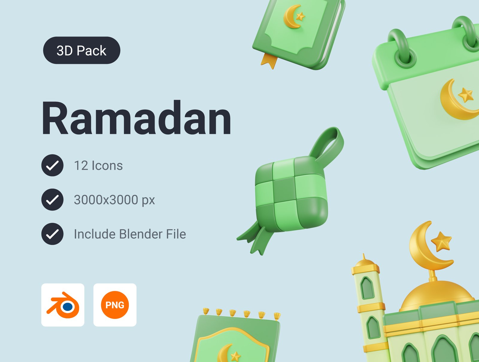 Ramadan and Eid Mubarak 3D Icon Pack