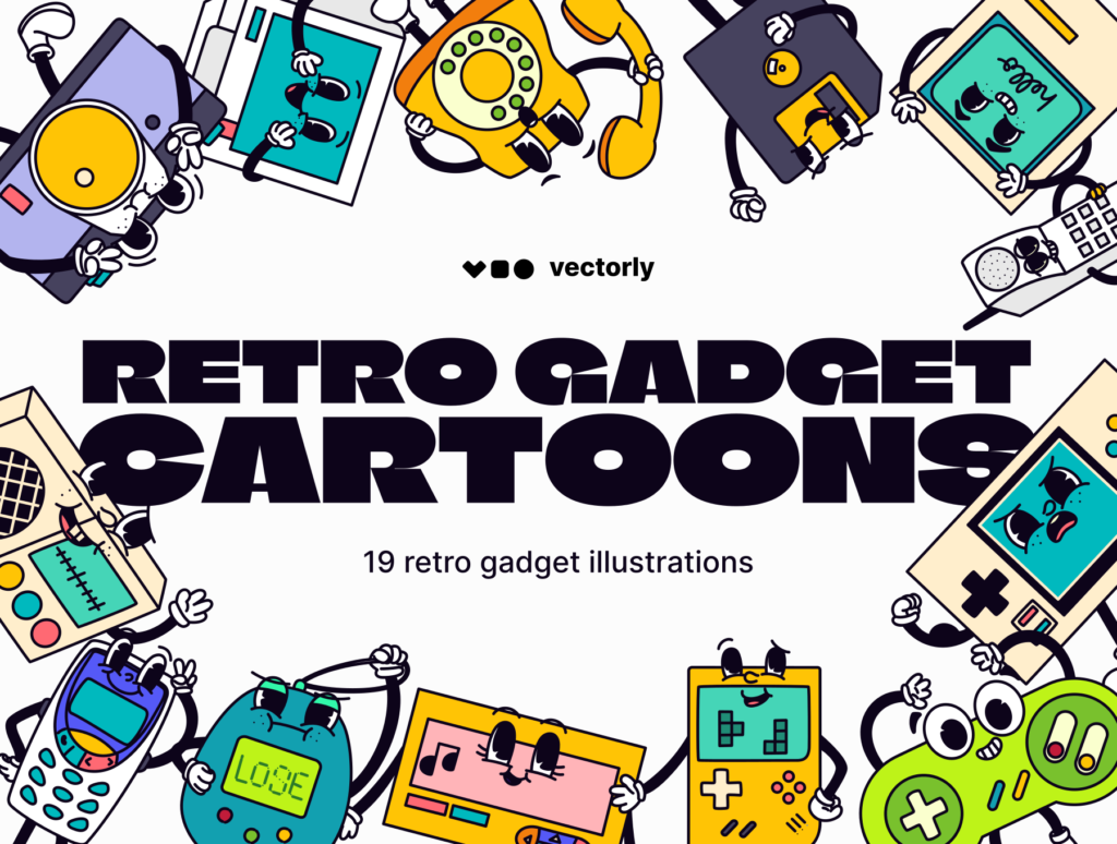 Retro Gadget Cartoons Illustrations