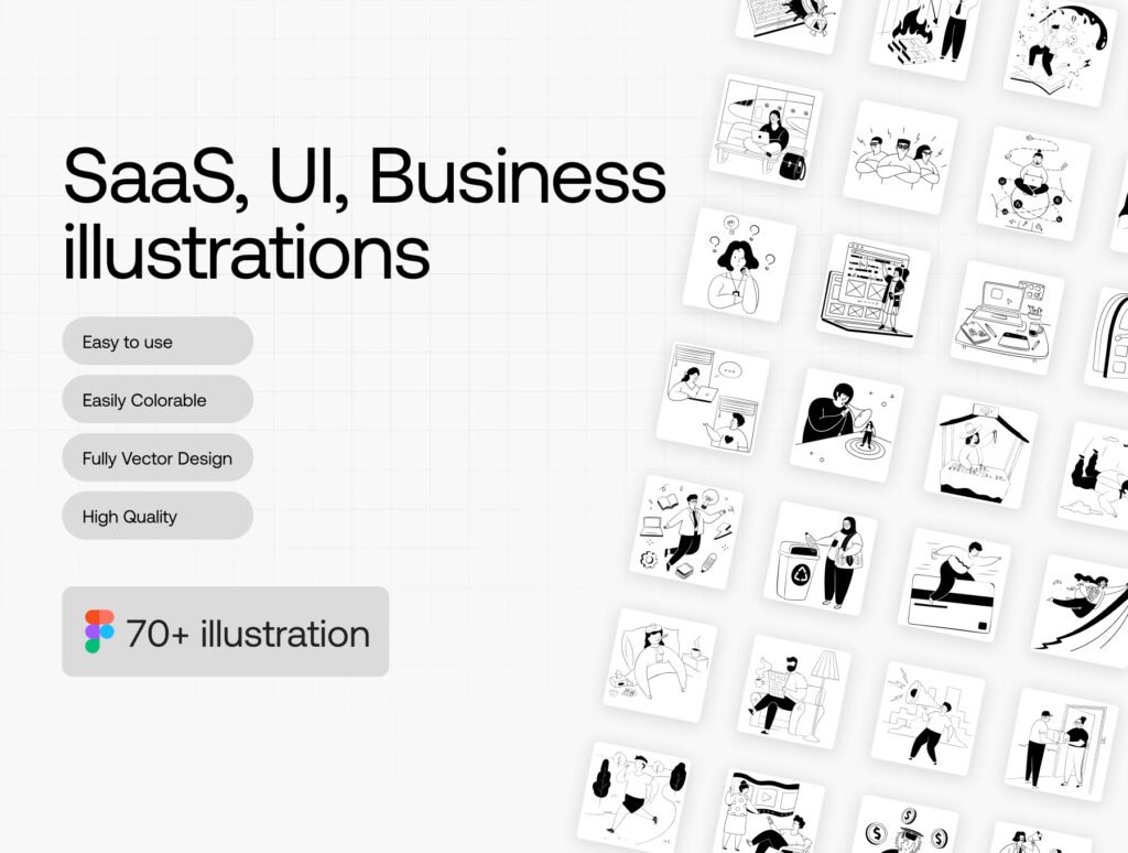 SaaS & Business Flat Line Illustration Pack (70+ Vector Illustrations)
