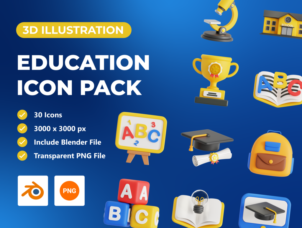 School Education 3D Icon Pack