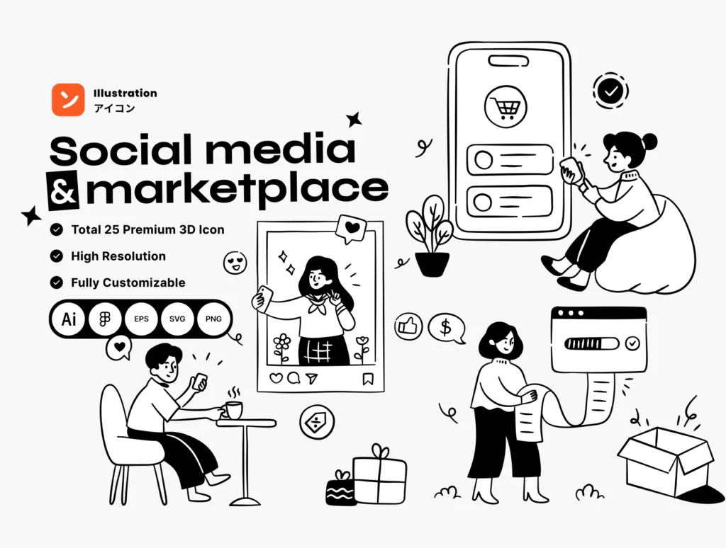 Social Media & Marketplace Illustration