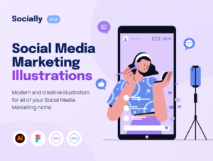 Socially - Social Media Marketing Illustration Set