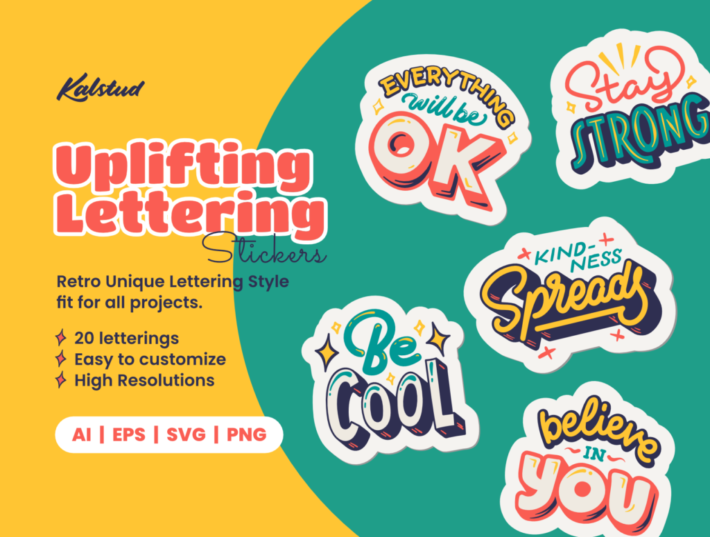 Uplifting Lettering Stickers Spread Positivity