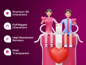 Valentine’s Couple 3D Character Illustration