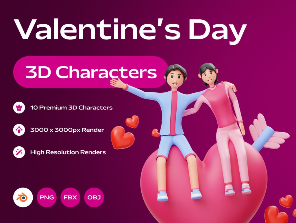Valentine’s Couple 3D Character Illustration