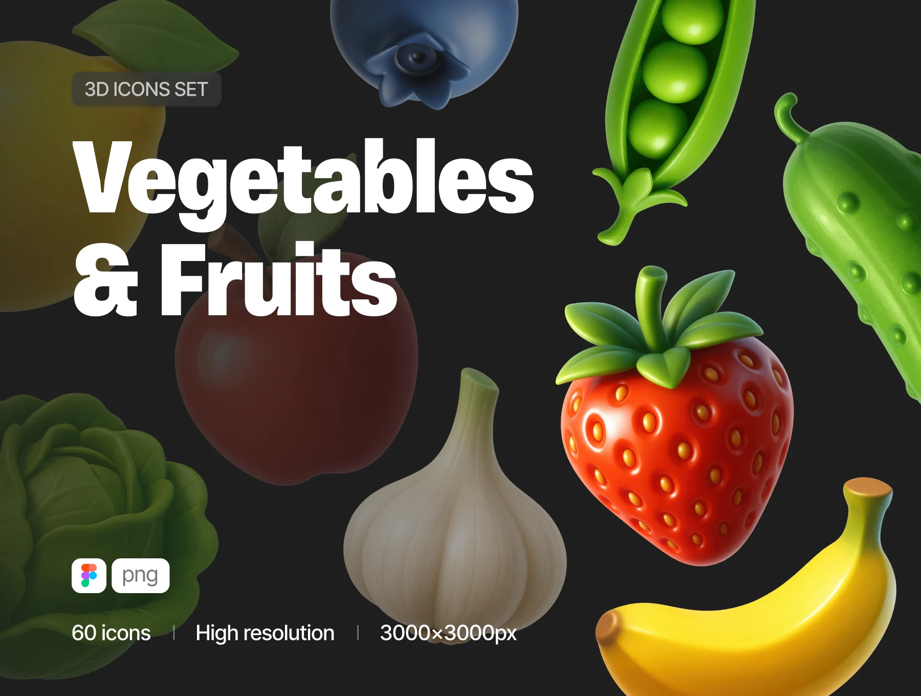 Vegetables & Fruits | 60pcs 3D Icons