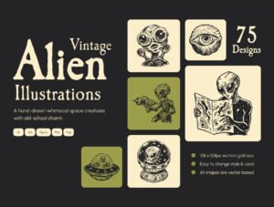 Vintage Alien Illustration Set