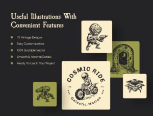 Vintage Alien Illustration Set