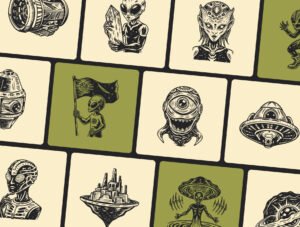 Vintage Alien Illustration Set