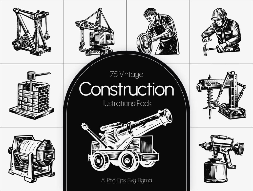 Vintage Construction Art Set