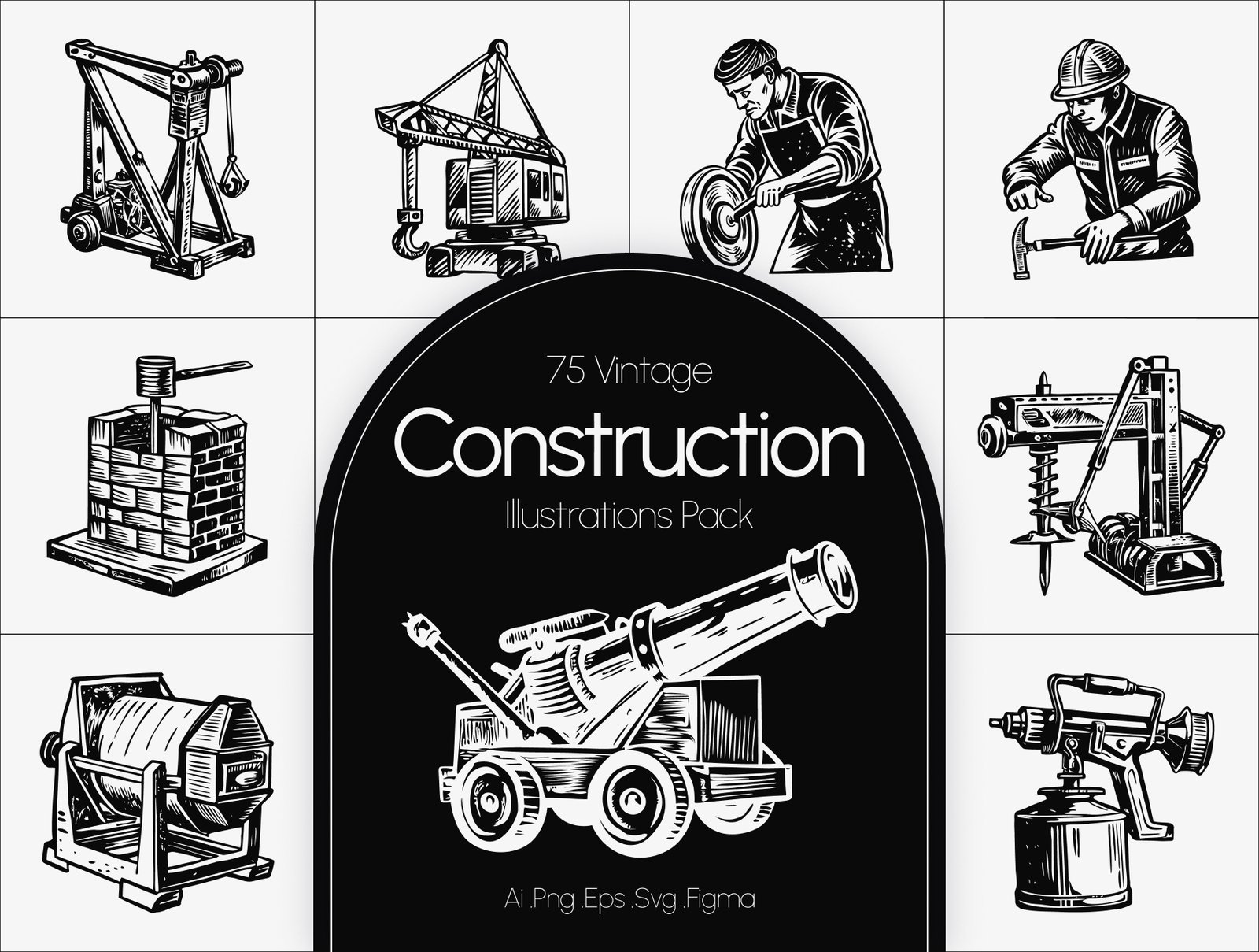 Vintage Construction Art Set
