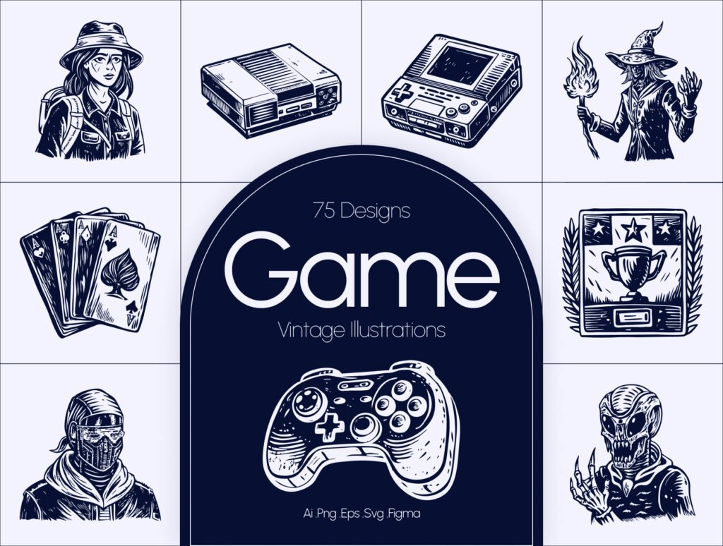 Vintage Game Illustration Set