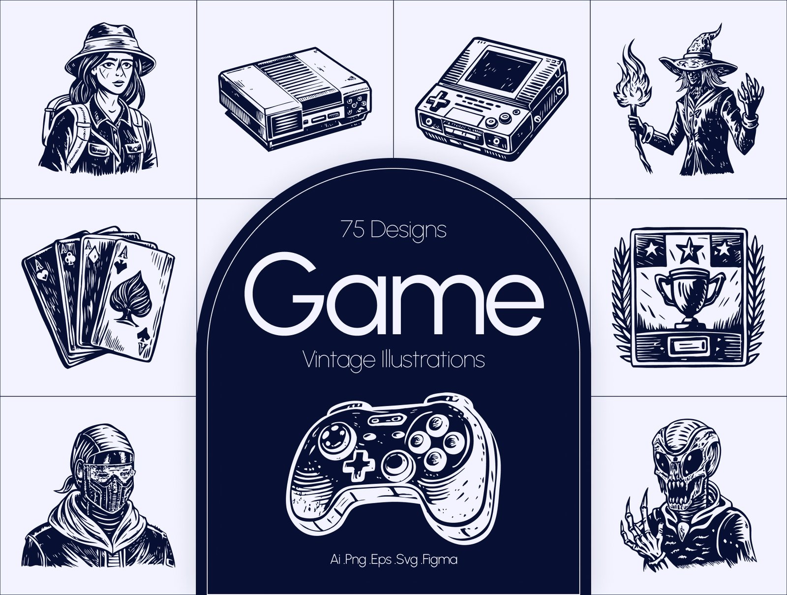 Vintage Game Illustration Set