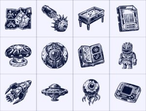 Vintage Game Illustration Set