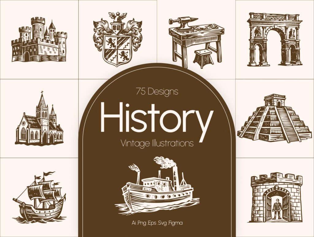 Vintage History Art Illustration Set