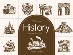 Vintage History Art Illustration Set