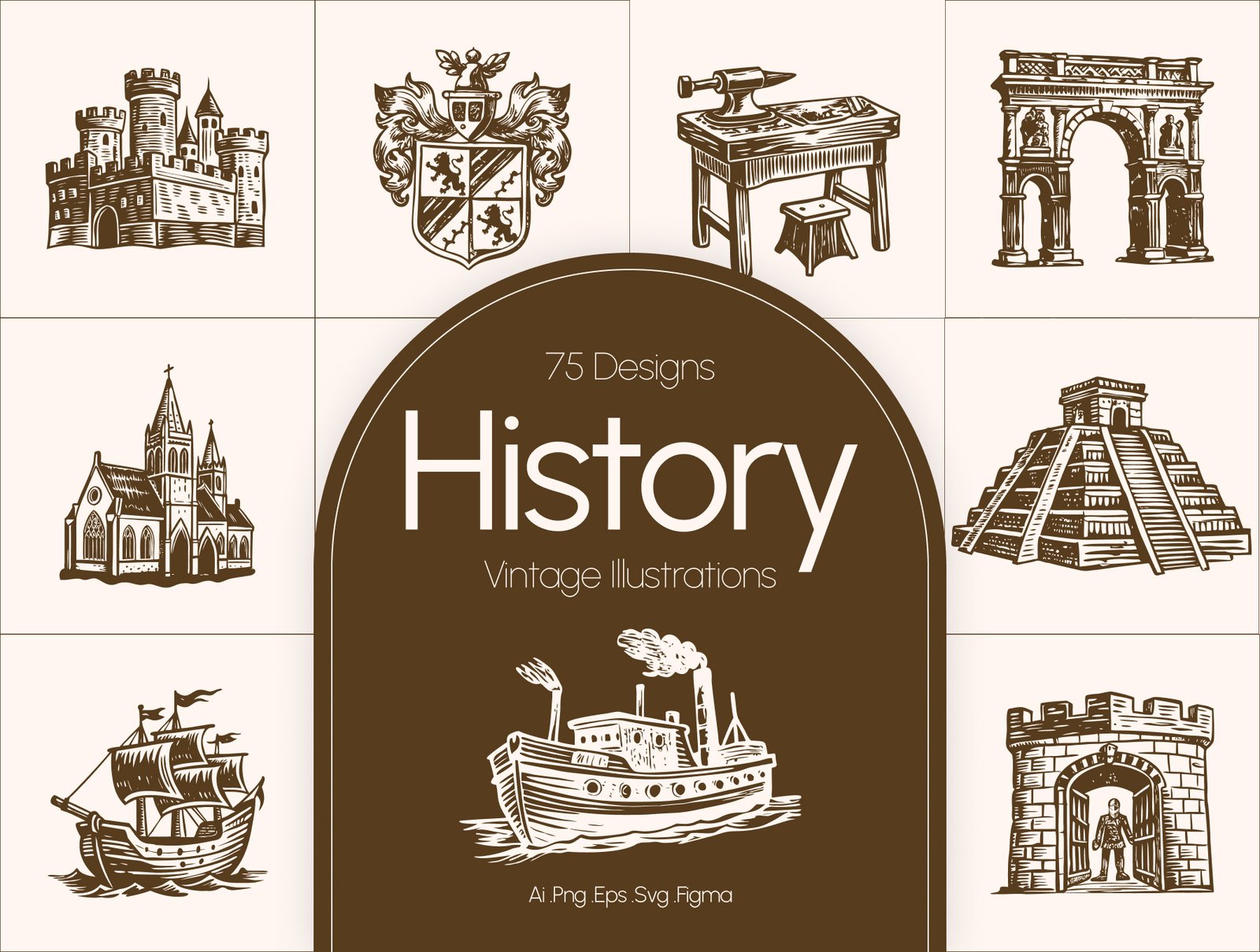 Vintage History Art Illustration Set