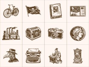 Vintage History Art Illustration Set