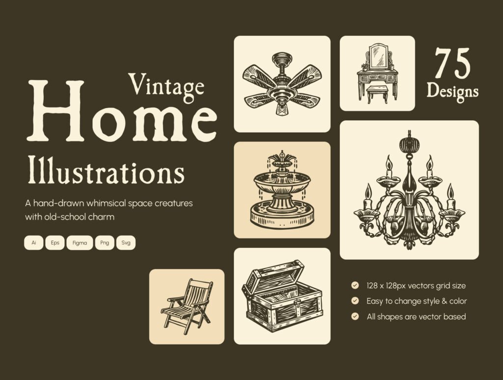 Vintage Home Illustration Set