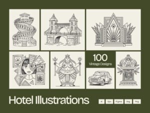 Vintage Hotel Illustration Set