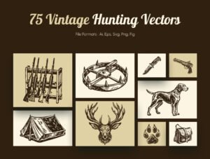 Vintage Hunting Art Illustration Set
