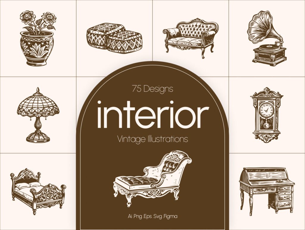 Vintage Interior illustration Set