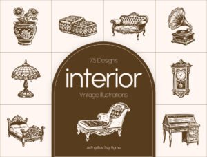 Vintage Interior illustration Set