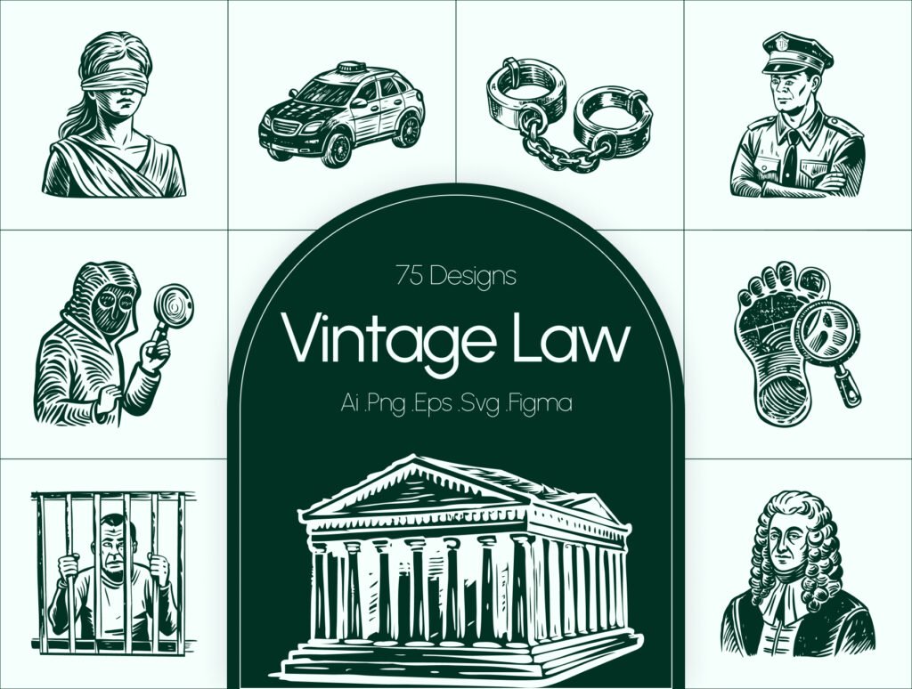 Vintage Law Icons Set