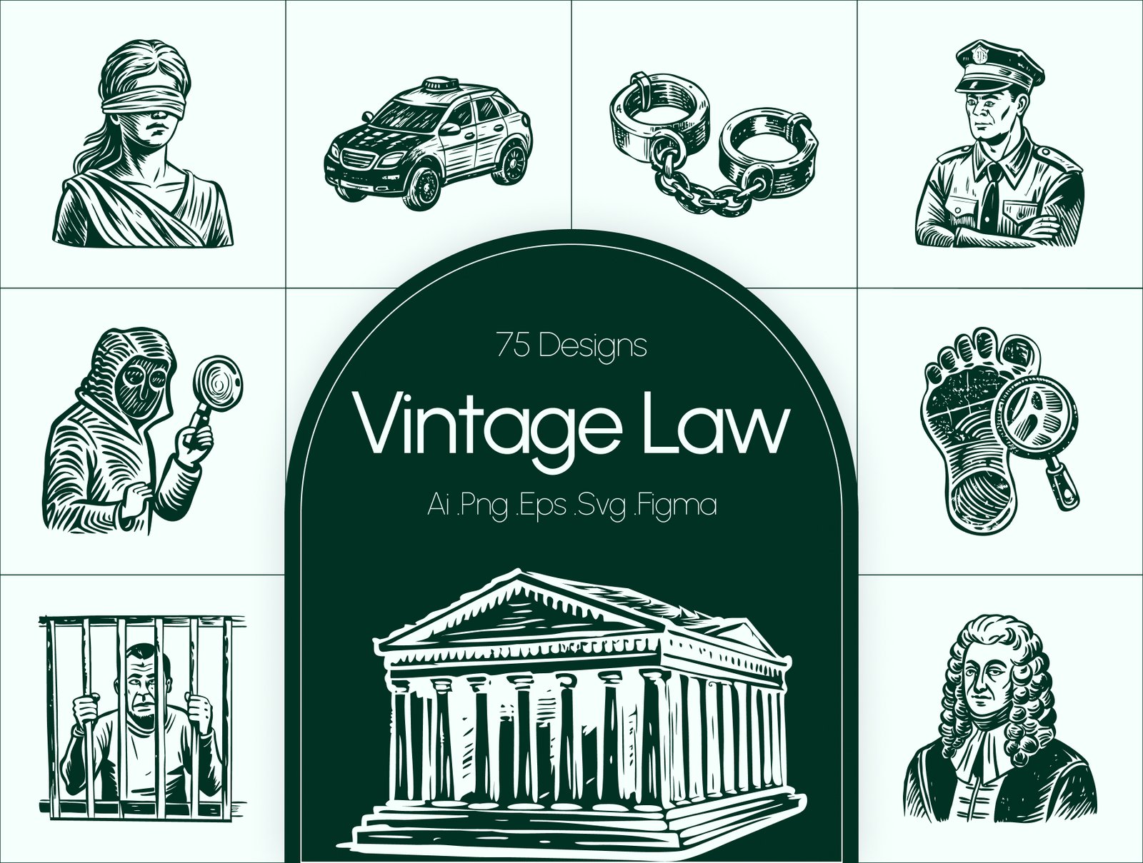 Vintage Law Icons Set