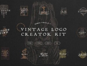 Vintage Logo Creator Kit – 20 Templates + Fonts + Illustrations