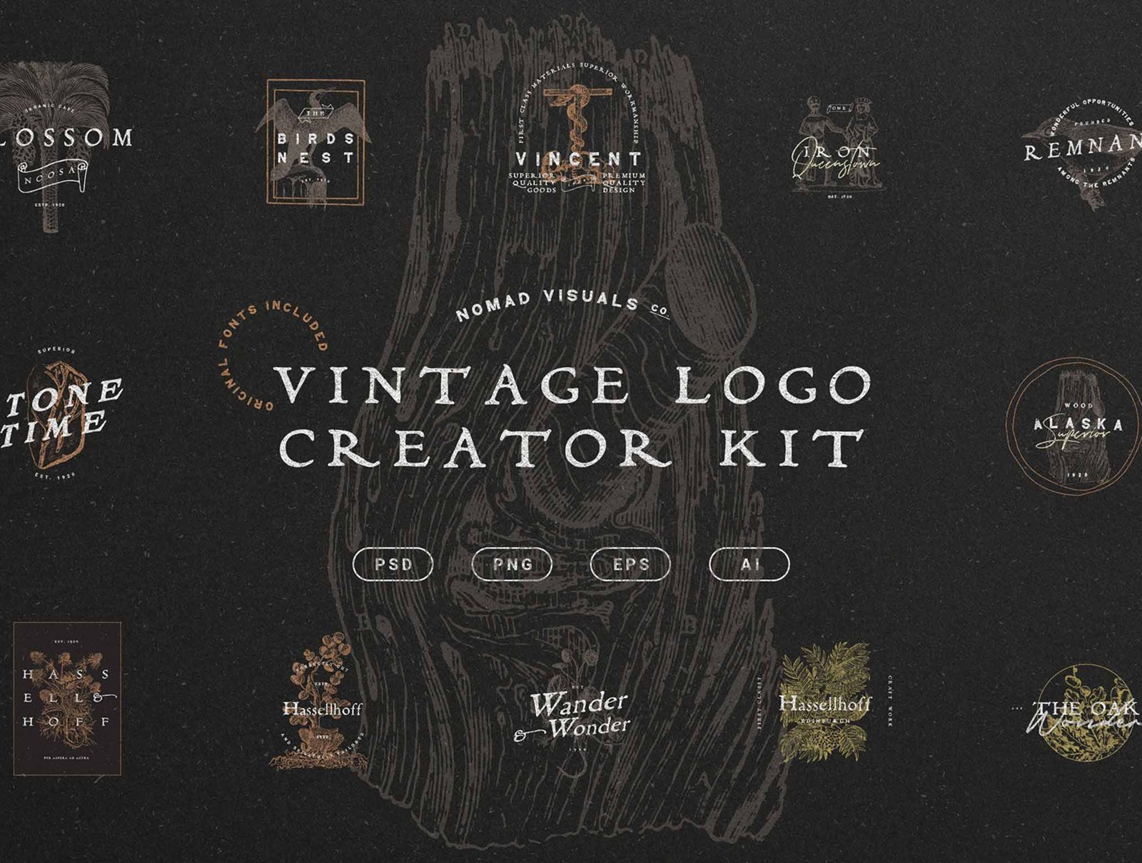 Vintage Logo Creator Kit – 20 Templates + Fonts + Illustrations