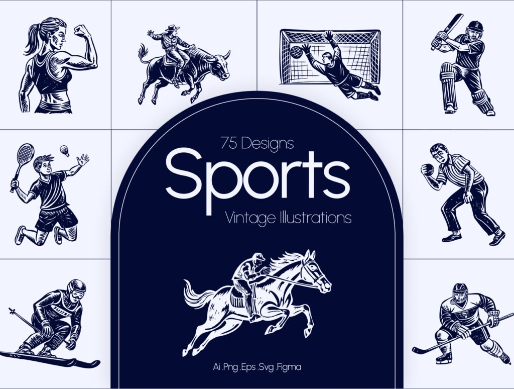 Vintage Sports Illustration Set