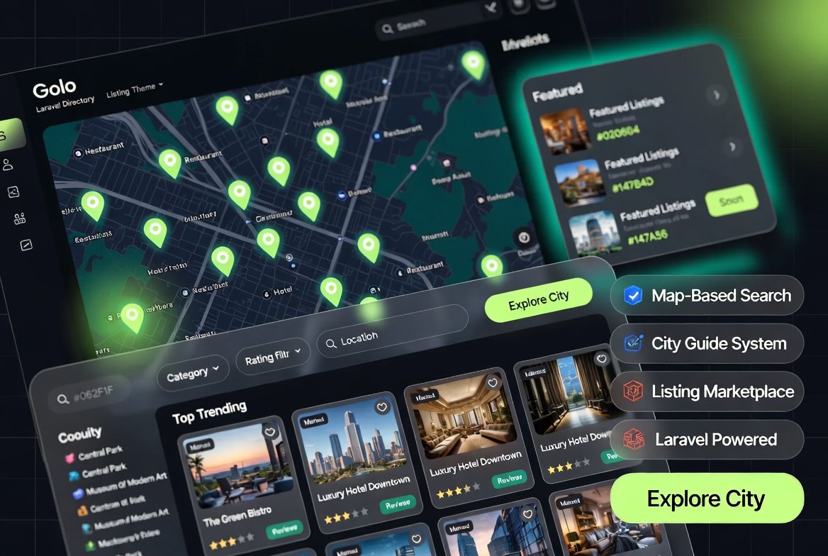 Golo Laravel Directory Listing Theme 1.7.3 – City Travel Guide & Business Marketplace Script