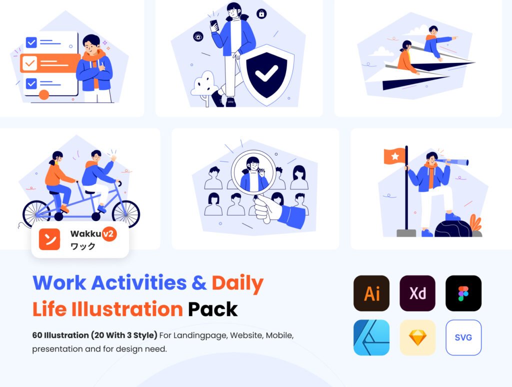 Wakku v2- Work Activities & Daily Life Illustration Pack