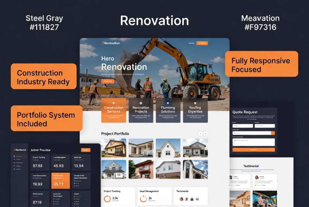 Renovation Construction Company WordPress Theme 4.6.2 – Contractor & Building Services Website Builder