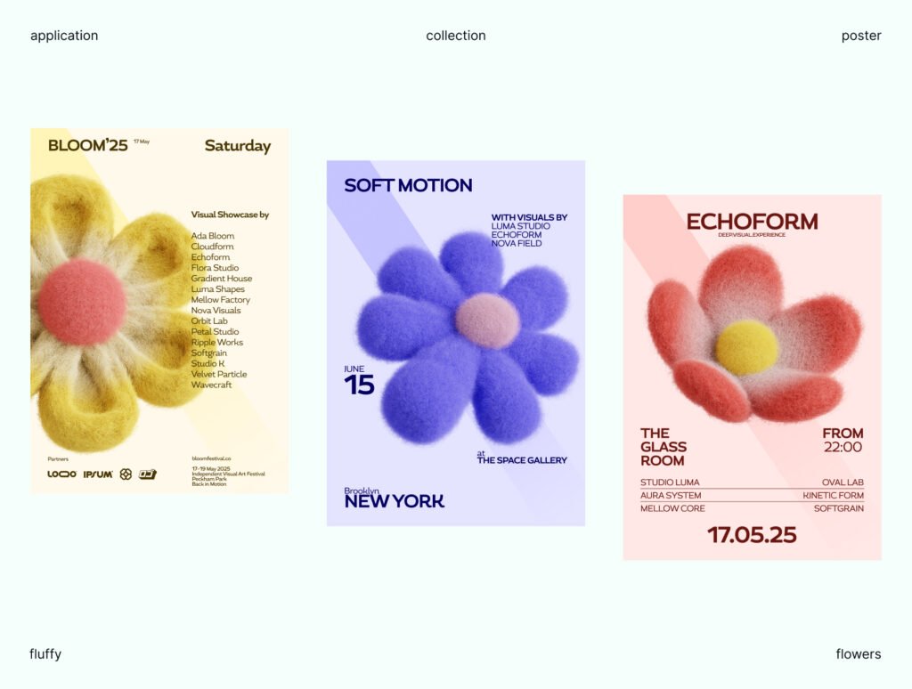 Fluffy Flowers – 50 Soft 3D PNG Elements Pack