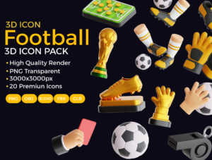 3D Football Icon – Premium Realistic Soccer Ball Asset
