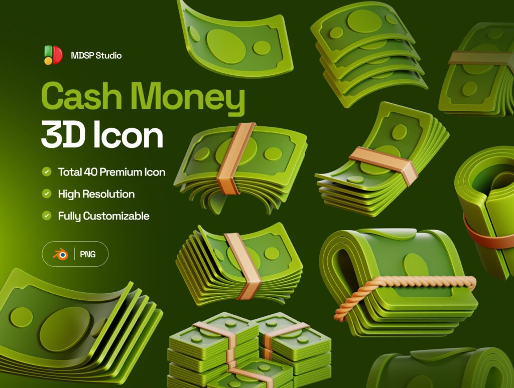 Cash Money 3D Icon Set – Premium Finance Assets