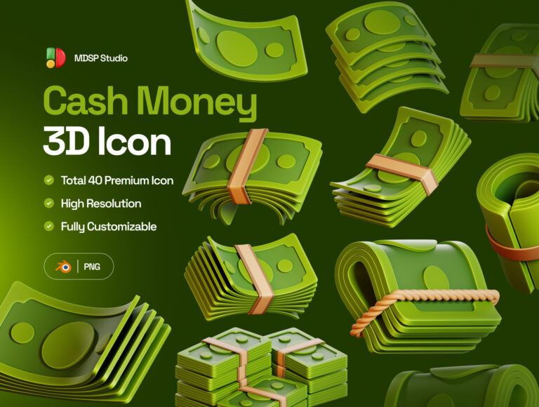 Cash Money 3D Icon Set – Premium Finance Assets